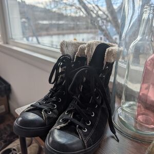 converse black suede high tops w faux fur